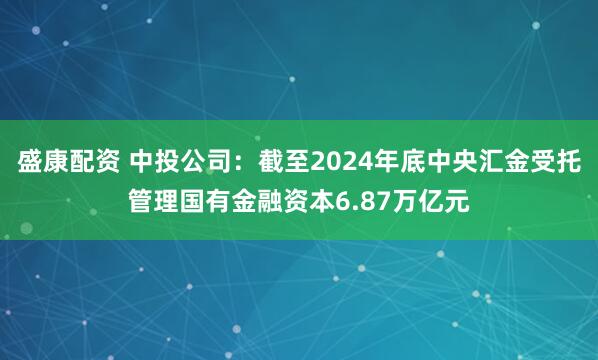 盛康配资 中投公司：截至2024年底中央汇金受托管理国有金融资本6.87万亿元
