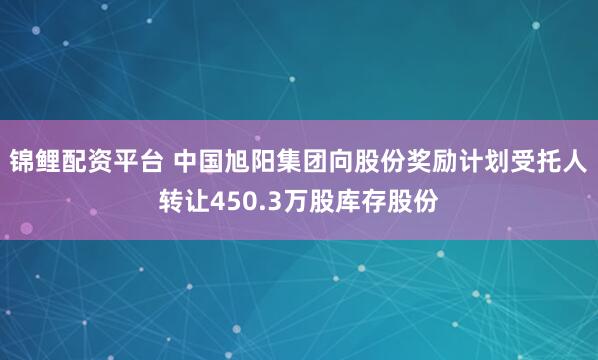 锦鲤配资平台 中国旭阳集团向股份奖励计划受托人转让450.3万股库存股份